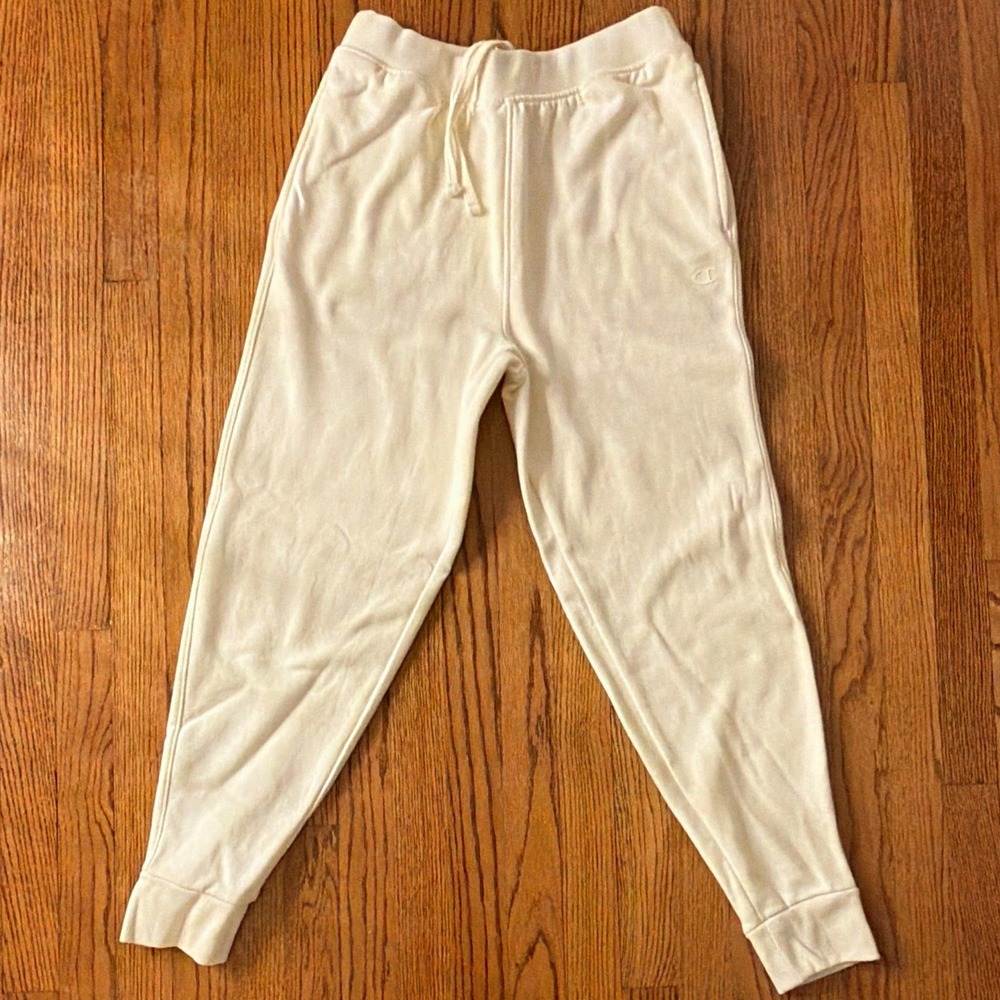 Champion Men's Off White Fleece Jogger Sweatpants Size M Drawstring Pockets 28"